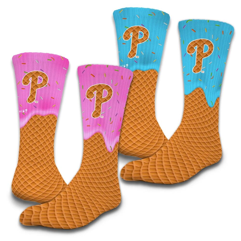 NWOT iSlide Philadelphia Phillies Ice Cream Drip 2 Pair Crew Socks Men's Small